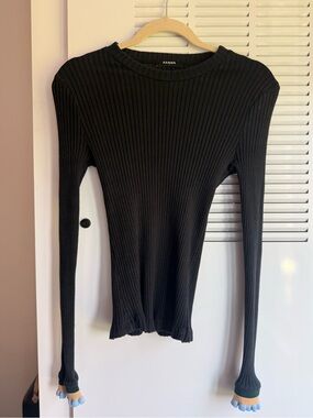 Azalea Black/Dark Blue Ribbed Long-Sleeve Crewneck Top